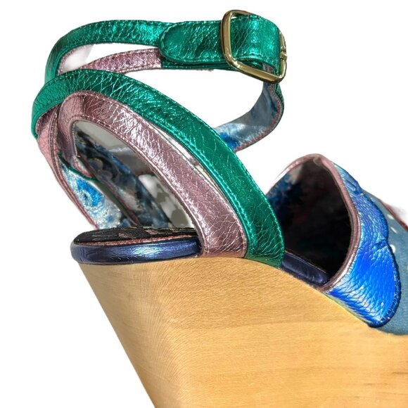 IRREGULAR CHOICE Funshine Retro 70s Rainbow Platform Wedge Sandals Heels Novelty - Picture 9 of 12